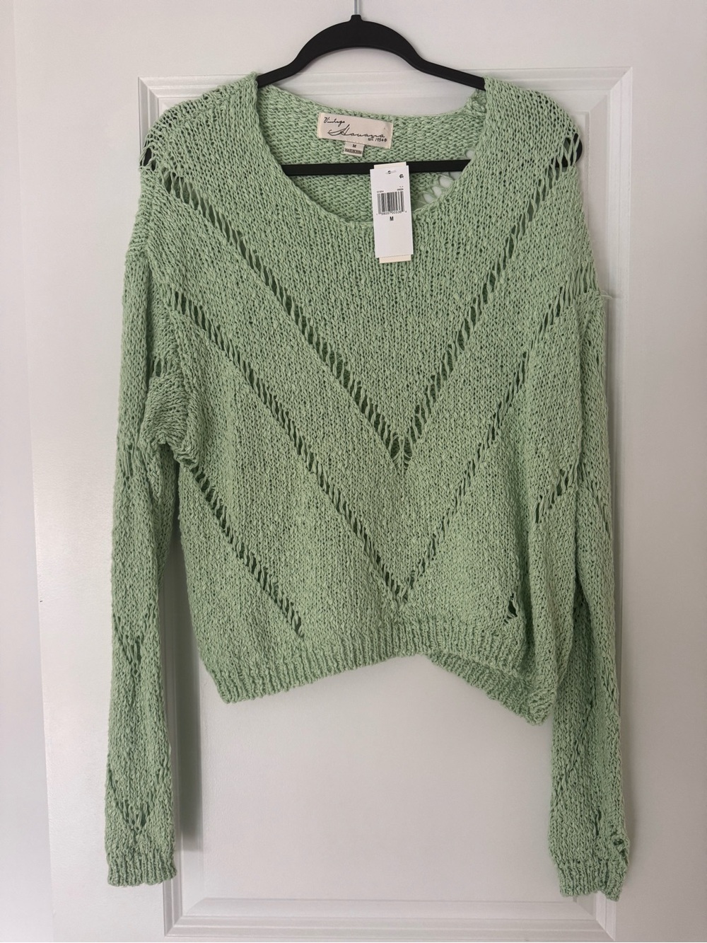 Vintage Havana Pastel Mint Open-Knit V-Pattern Sweater